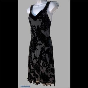 VTG 90s BLACK VELVET FLOCKED DRESS FIT & FLARE LAUNDRY S. SEGAL 8-10 🔥